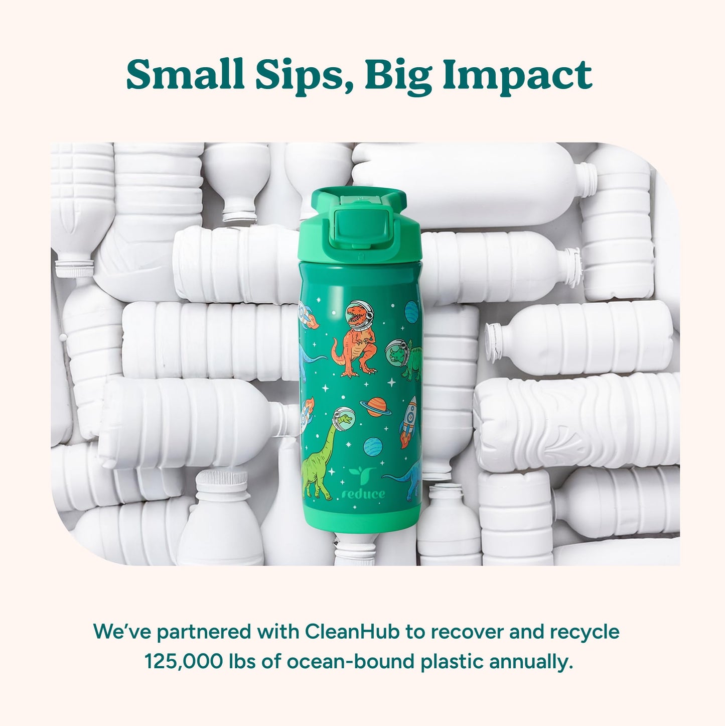 Reduce Hydrate Pro Kids 14oz Stainless Steel Insulated Water Bottle w/Straw – Spill Proof Tumbler for Kids – 30 Hour Cold Retention – Dishwasher Safe Leak-Proof Design - Clover Green