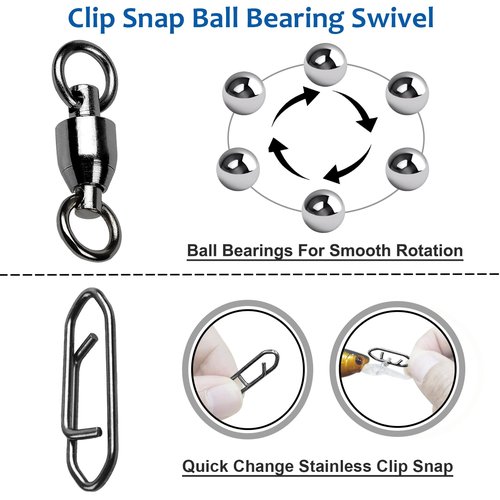 AMYSPORTS High Strength Snap Swivels Stainless Bearing Rolling Fishing Swivel Freshwater Snap Swivels Fishing Clip Steel Black Nickel, 25pcs, 45lbs