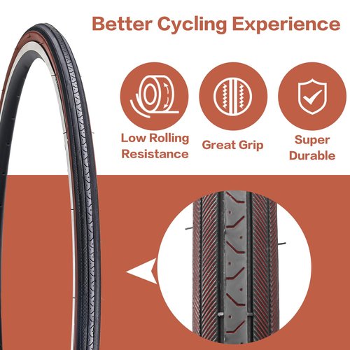 2-Pack 27x1 1/4 (32-630) Gumwall Road Bike Tires with 2 Tire Levers - Compatible with 27x1.25, 27x1 1/4 Bicycle Tires