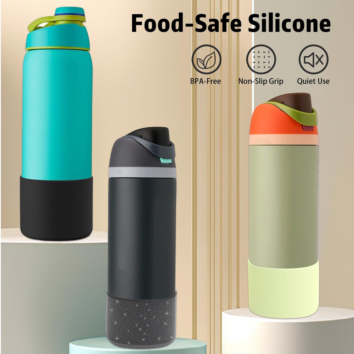 Silicone Water Bottle Boot for Owala 24 oz, Anti-Slip Protective Sleeve for Owala FreeSip, Twist & Flip Stainless Steel Water Bottle, Protective Bottom Base Cover