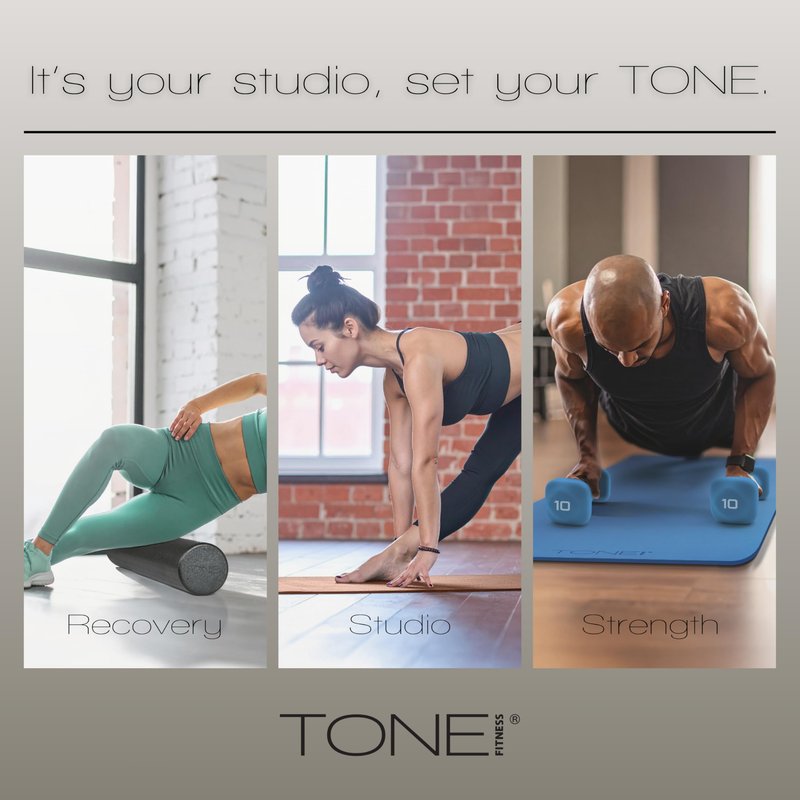 TONE Fitness Hanging Yoga Mat, Pilates Mat, Exercise Mat for Home Workouts with Carry Strap | V Pattern | Teal