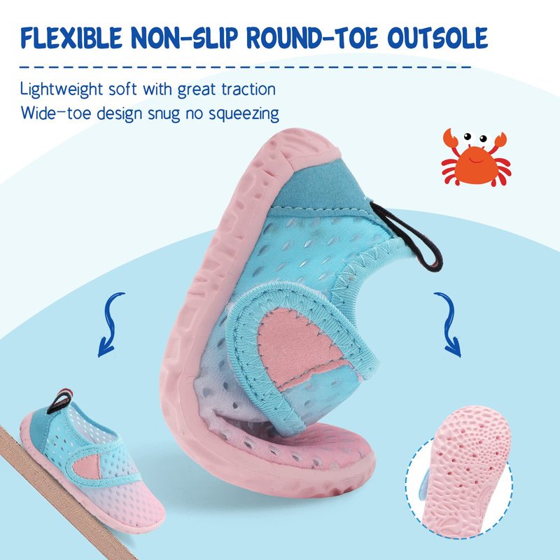 LeIsfIt Boys Girls Water Shoes Kids Aqua Socks Toddler Quick-Dry Swimming Shoes Non-Slip Summer Shoe for Beach Pool Surf, Blue Pink, 9 Toddler