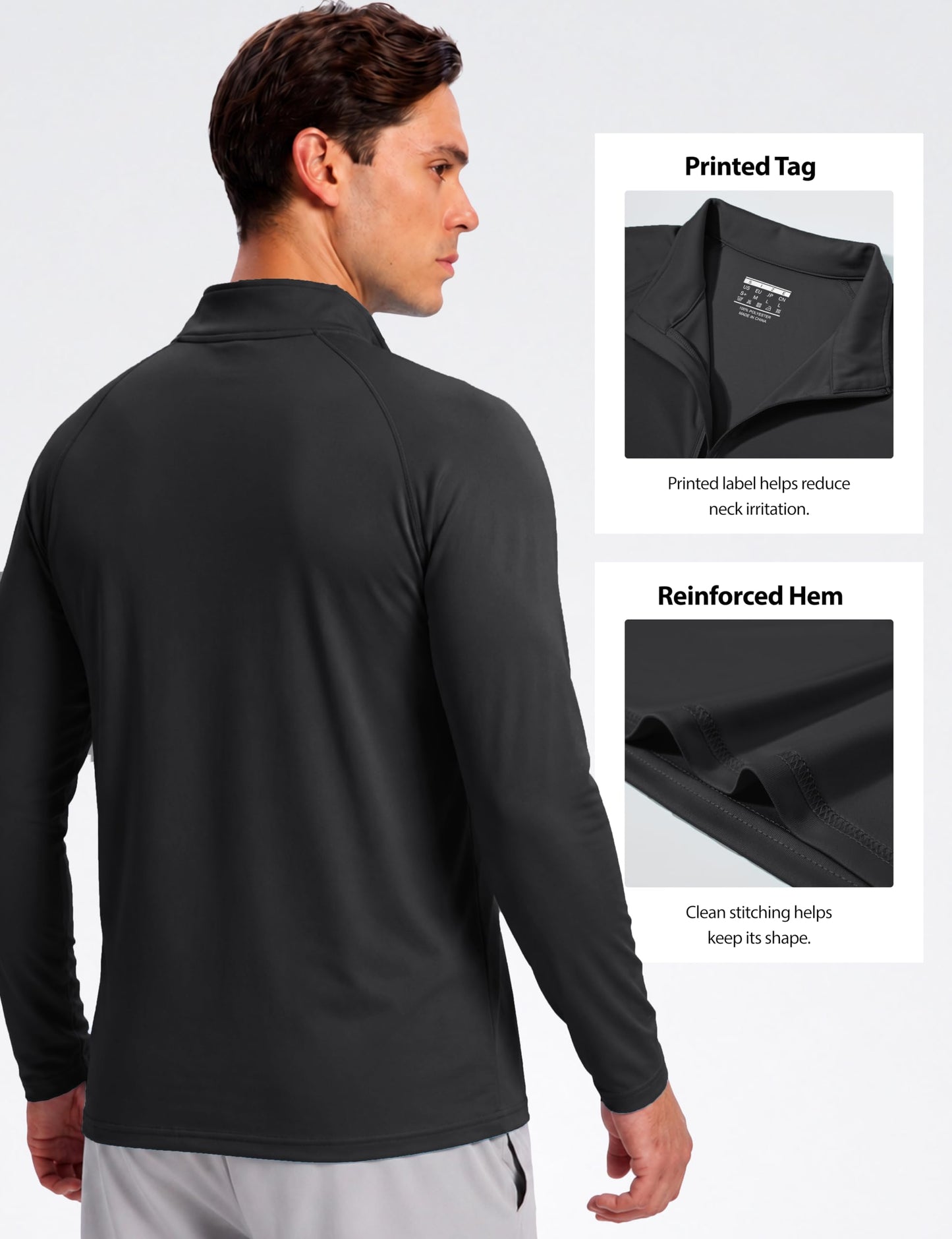 Boladeci Men's UPF 50+ Sun Shirts 1/4 Zip Long Sleeve SPF UV Protection Lightweight Quick Dry Quarter Zip Golf Shirts Black