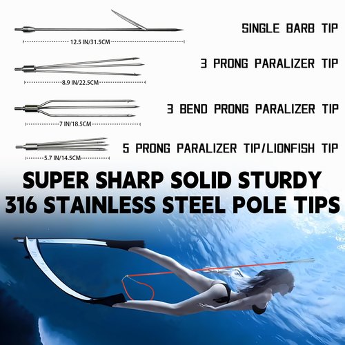 Hawaiian Sling Fishing Spear Set Fiberglass Travel Pole Spears Spearfishing 3 Prong Paralyzer Tips Hand Spear Fishing Pole Harpoon Spear Fishing Equipment Spearfishing Gear