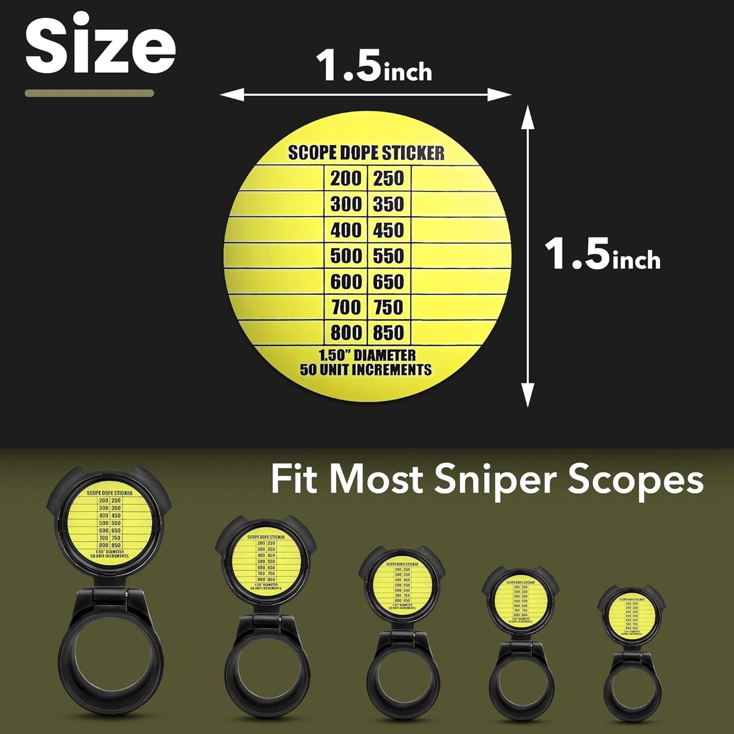14 Pack Scope DOPE Sticker for Long-Range Shooting- Rifle Scope Sticker Can Be Used with Range Card and Dope Cards for Shooting -1.5 Inch Diameter- Fits Most Scope Caps - Made in the USA - Neon Yellow