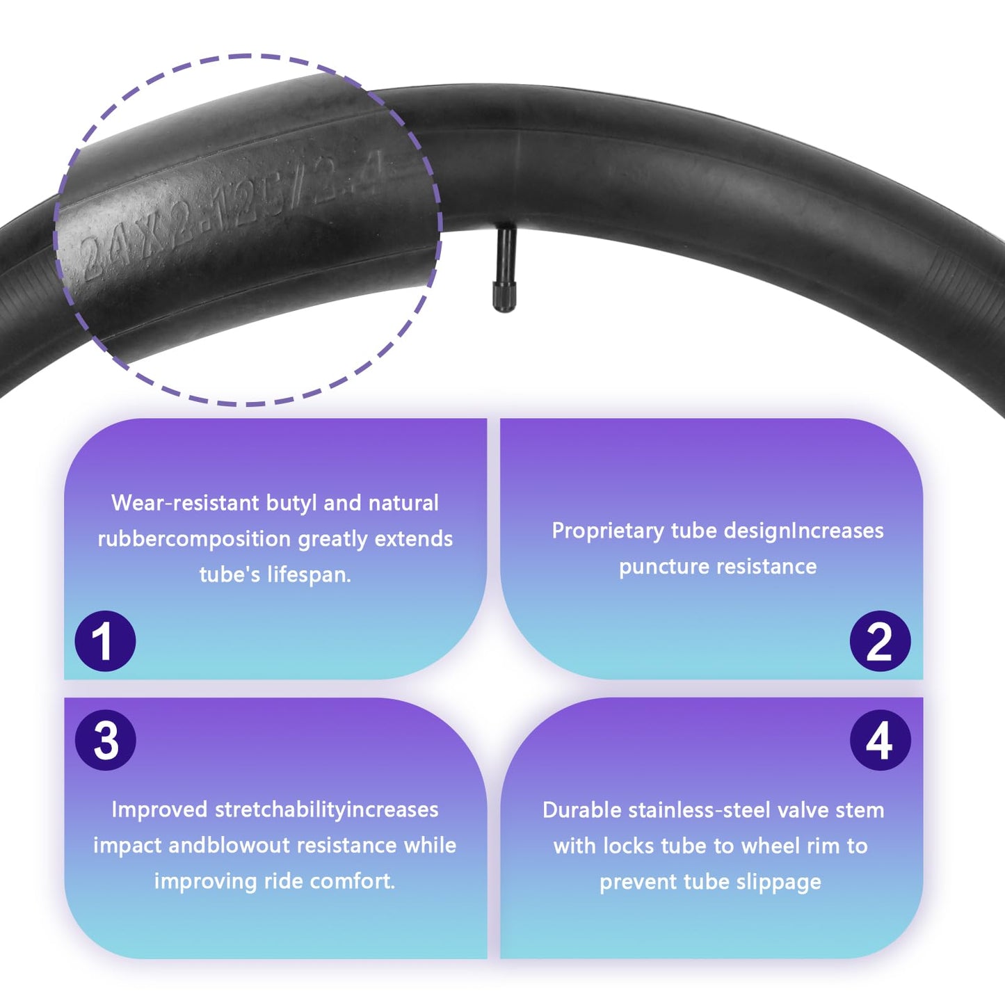 2pcs Heavy Duty 24x2.125/2.40 Bicycle Inner Tubes 24x1.95 24 inch Bike Tubes