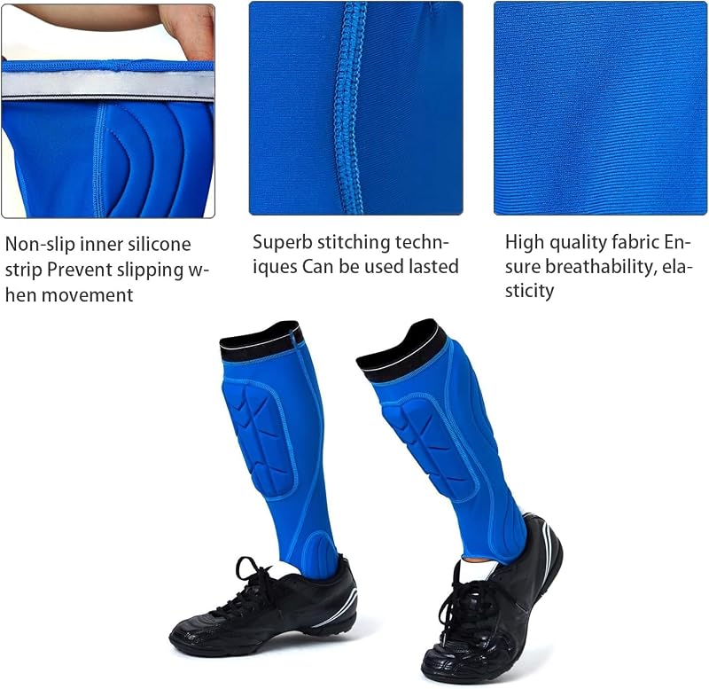 Norespnea Soccer Shin Guards with Calf & Ankle Pads - Blue, Small