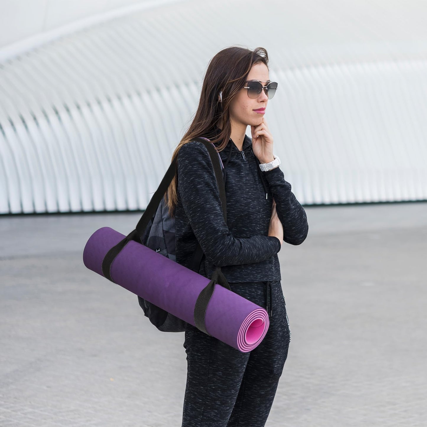 2 Pieces Yoga Mat Straps for Carrying, Black and Light Blue Yoga Mat Carrier Multi Purpose Adjustable Mat Holder Sling for Most Size Mats (Yoga Mat Not Included)
