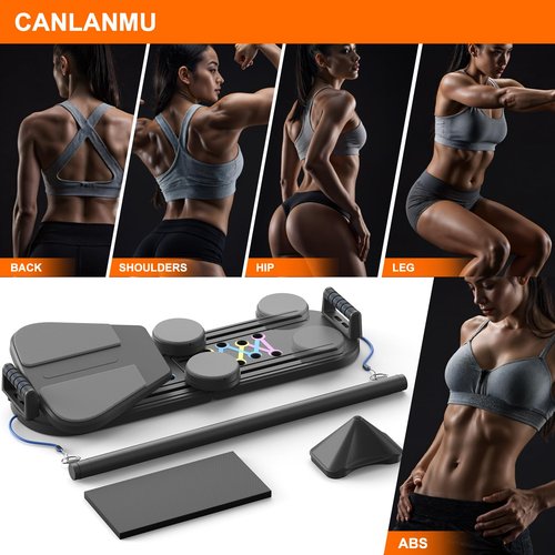 Pilates Board,Pilates Reformer Sets,Multifunctional Abdominal Pilates Board for Home Workout Equipment,Portable Foldable Ab Board Pilates Exercise Machine,Pilates Reformer Board for Women,Deep Black