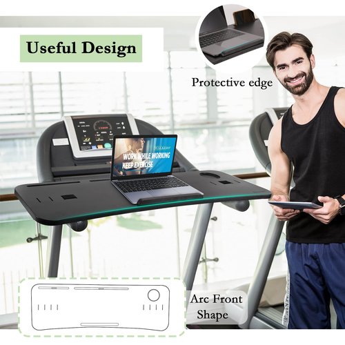 Nnewvante Treadmill Desk, Bamboo Laptop Holder Stand for Treadmill Attachment Workstation Handrail up to 35.5", Black