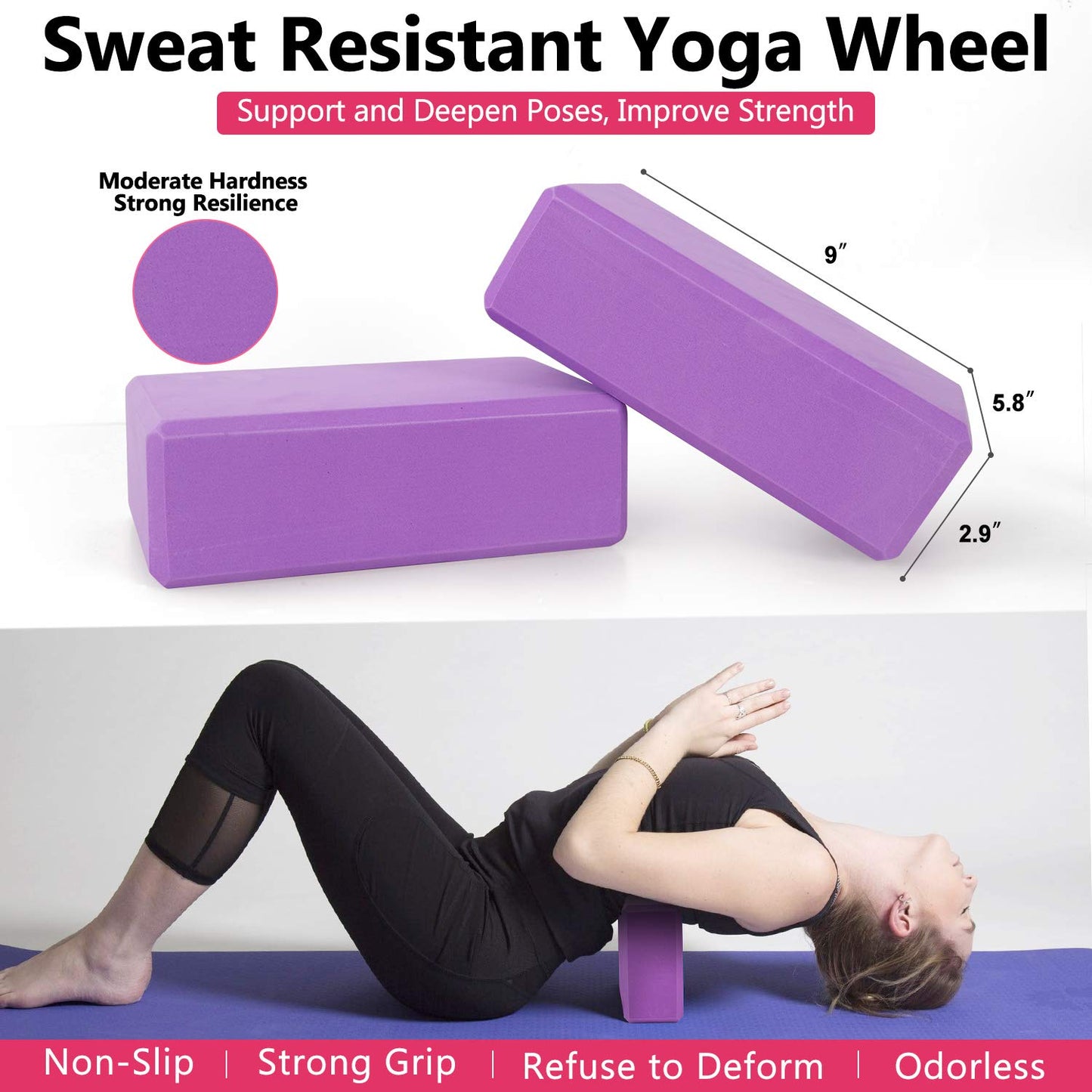 11-in-1 Yoga Wheel Set Back Roller & 2 Blocks with Strap,Resistance Bands,Jump Rope,Carrying Bag,Perfect Yoga Back Wheel Accessory Starter Kit for Beginner, Stretching and Improving Backbends-Purple