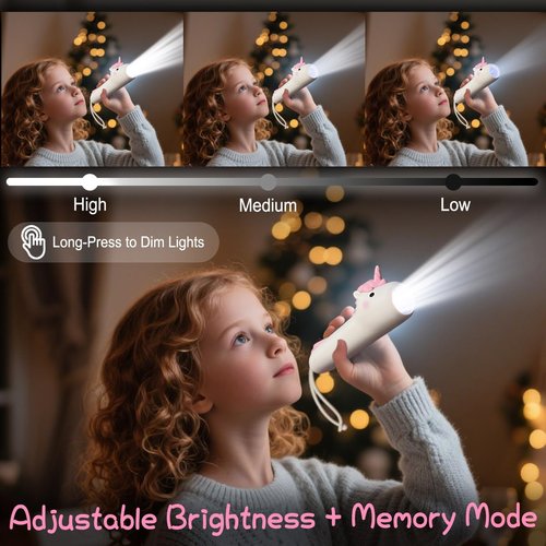 LEDHOLYT Kids Flashlight - Cute Silicone Unicorn Toy Light with Adjustable Brightness, Safe & Durable Design, USB-C Charging, Birthday Gift for Ages 3+ Boys Girls Children