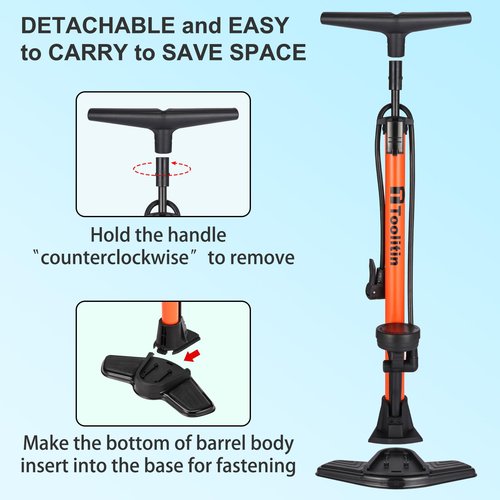 TOOLITIN Floor Bicycle Pump with Gauge,160 Psi High Pressure,Bike Pump Compatible with Presta and Schrader Valve,Bike Tire Pump for Road Bike,MTB,Hybrid,Balls