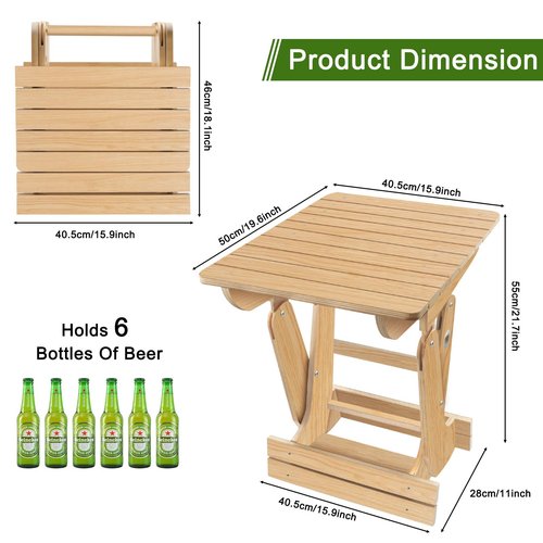 Agekub Wood Portable Folding Table Bistro Table Wooden Beer Carrier with Bottle Opener Space-Saving Small Outdoor Side Table for Camping, Picnic, Park, Party, Garden Concerts