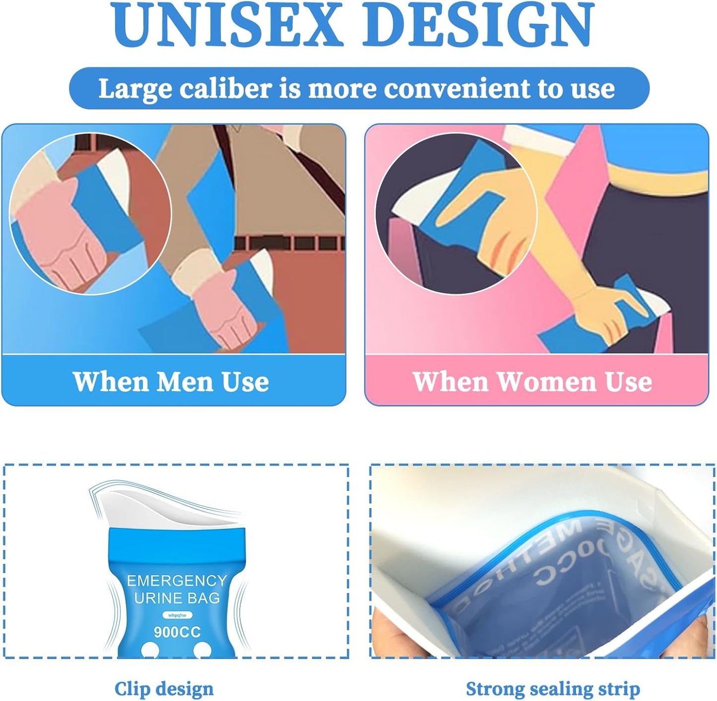 12 PCS Disposable Urine Bags,900ML Pee Bags for Travel for Women and Men, Portable Emergency Urine Bag with Leakproof Seal for Road Trips, Camping, Hiking, Traffic Jams,Pregnant, Patients
