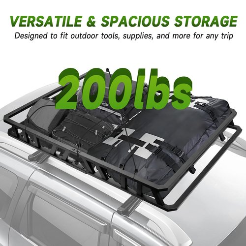 HUGEBO Roof Rack Cargo Basket,52" x 36" x 5" Universal Steel Roof Basket,200LBS Capacity Rooftop Cargo Carrier,Car Top Luggage Holder for SUV, Truck, RV, Pickup