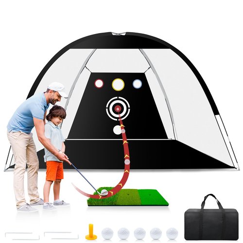 Golf Net - Upgraded 10x7ft Practice Net with 5 Balls, Tri-Turf Mat and Portable Storage Bag, Durable Hitting Nets for Backyard Driving Outdoor Indoor - Gifts for Golfing Lovers - Golf Accessories