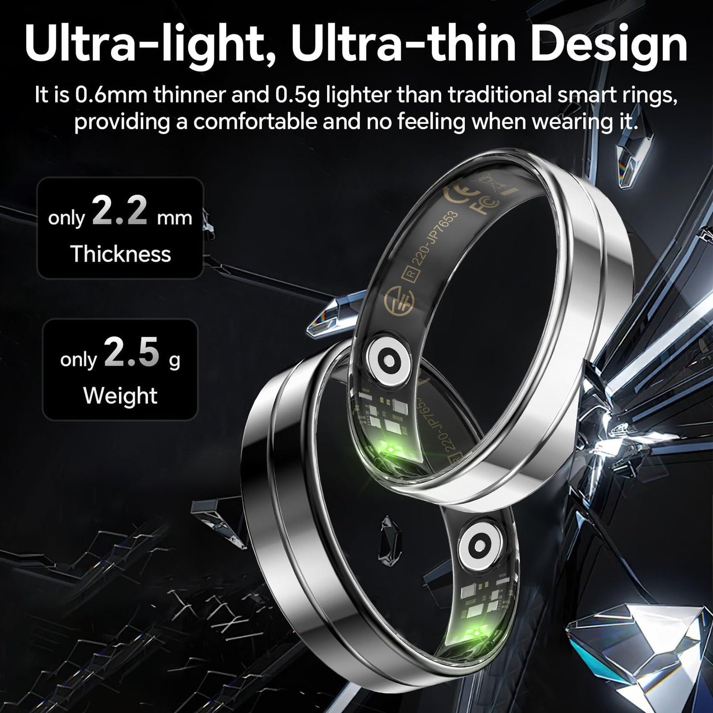 2025 Gesture Control Smart Ring for Men & Women, Free Subscription New Ultra-Thin Fitness Tracker, 24/7 Tracking of Activity Health, Sleep, Body Temperature, Android and iOS (Black Size 10)