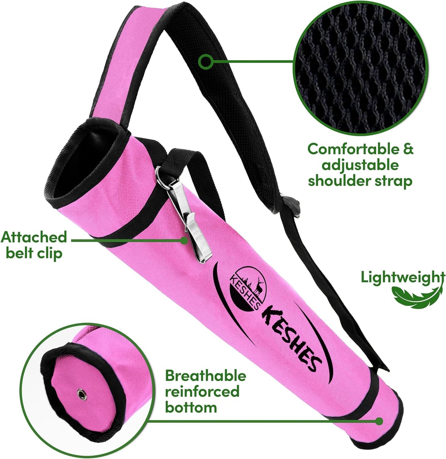 KESHES Archery Back Arrow Quiver Holder - Adjustable Quiver for Arrows with Shoulder Strap and Belt Clip - Ideal for Bow Hunting & Target Practice for Youth & Adults