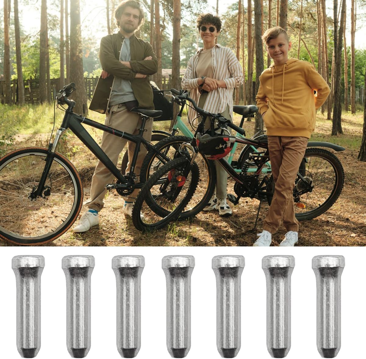 100 Pcs Bike Cable End Caps, Silver Cable End Crimps, Derailleur Cable Tips, Bike Brake Cable End Tips, Alloy Bicycle Wire End Caps, Brake Tips Shifter for Road Mountain Bicycle