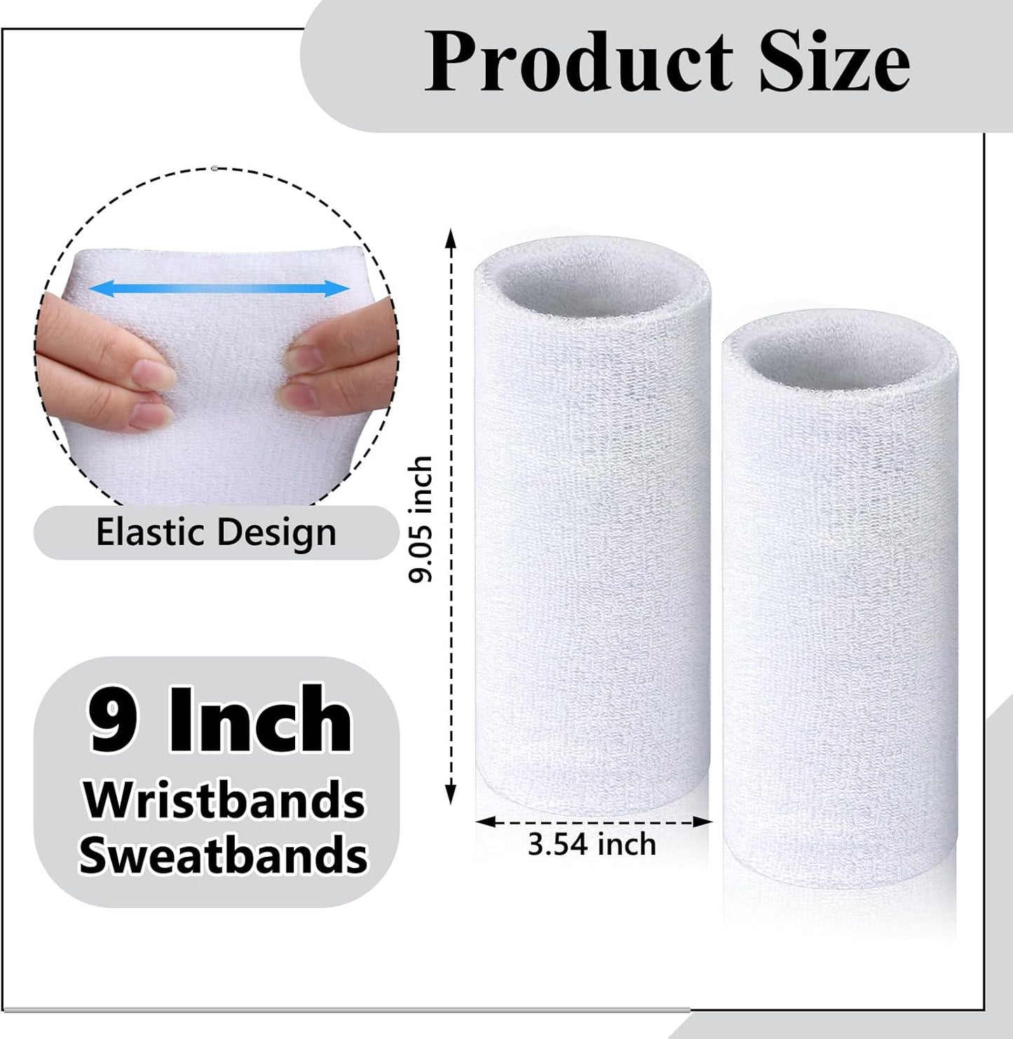 2 Pcs 9 Inch Long Wristbands Sweatbands Black Large Sweat Bands Wristbands Wrist Sweatbands Bulk Arm Sweat Bands for Men Women Weight Loss Football Workout