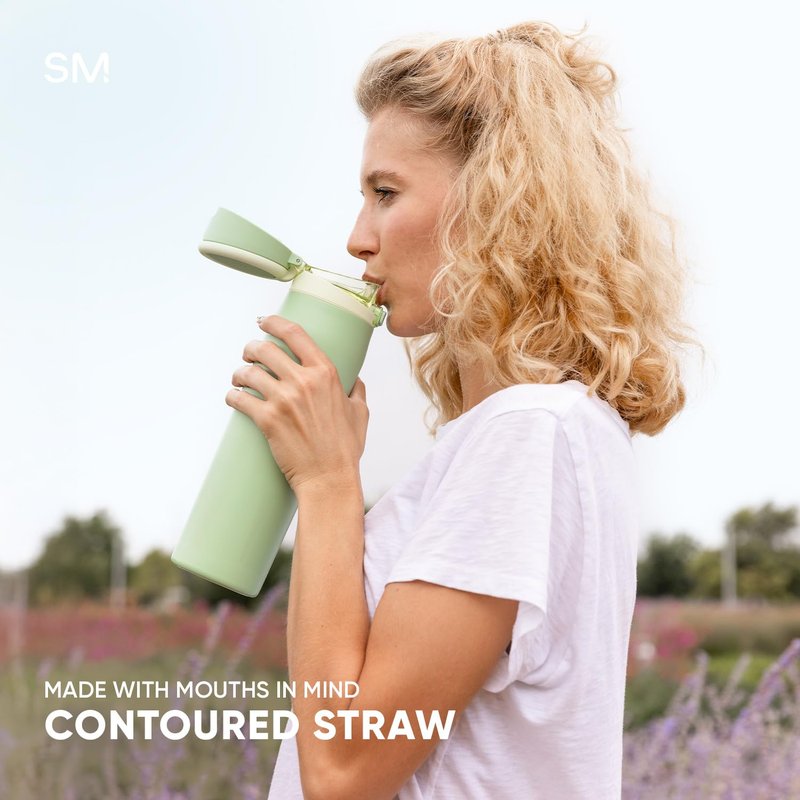 Simple Modern Mesa Loop Water Bottle with Covered Straw and Handle | 30oz Cup Holder Friendly Insulated Stainless Steel Bottles for Travel, Sports and School | Coconut Pearl
