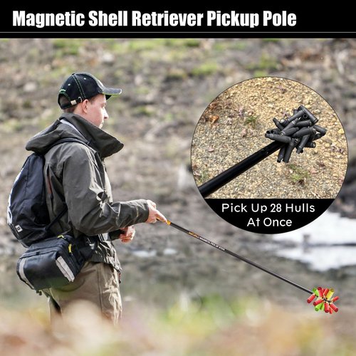 Natupal Shotgun Shell Hull Retriever Pick Stick, Magnetic Shell Retriever Pickup Pole, Shotgun Accessories, with Mesh Carrying Bag, Four-Section Fold Pickup Grabber Tool