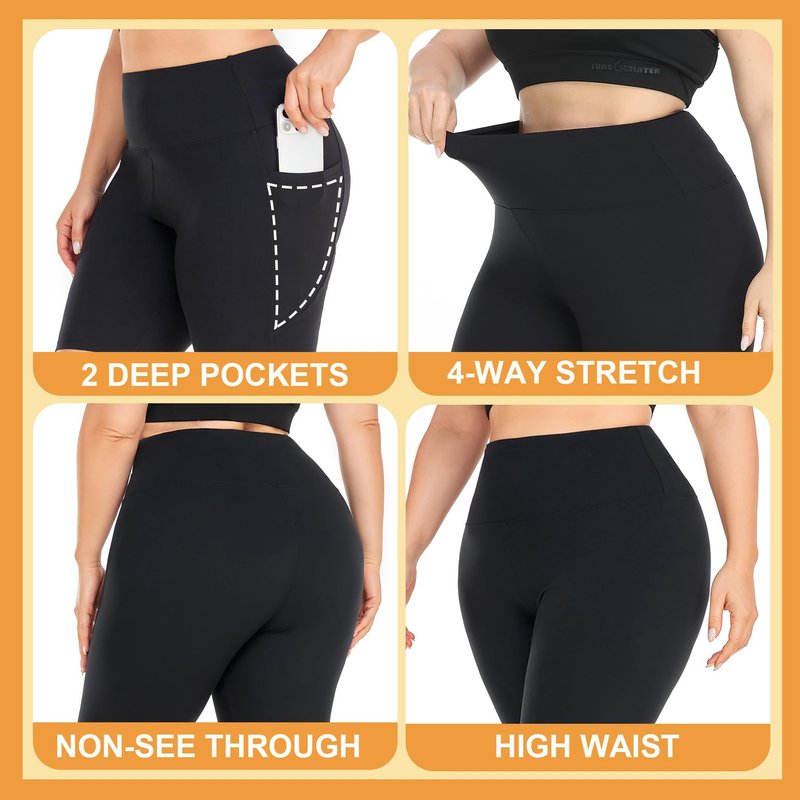 MOREFEEL 3 Pack Plus Size 8" Biker Shorts with Pockets for Women-High Waist Non-See Through Workout Black Yoga Short