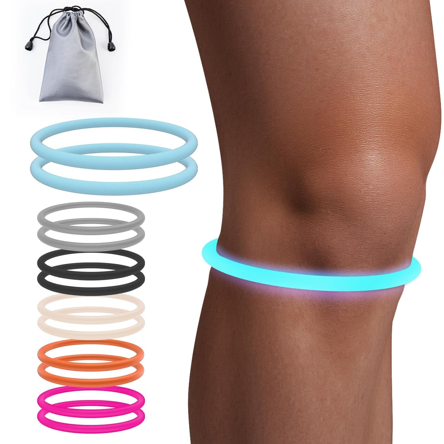 2PCS Patellar Tendon Support Strap for Knee Pain Relief, Knee Bands for Basketball, Running, Tennis, Soccer and Hiking, Silicone Patella Band for Women and Men, Includes Storage Bag (Black)