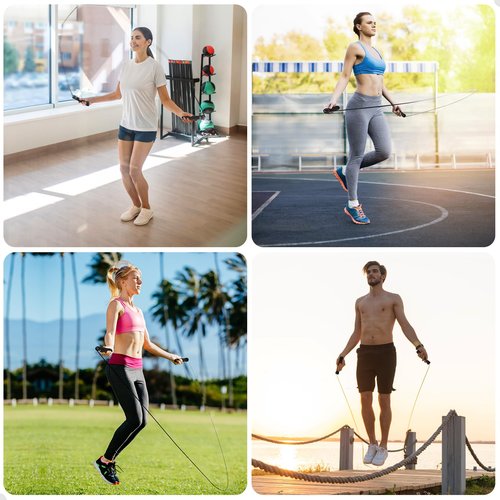 Gritin Skipping Rope for Adults, 3M Speed Jump Rope Adjustable Cord with Scale Marking & Rapid Ball Bearings, Soft Foam Handle Tangle-free for Workouts Fat Burning- Length Adjuster Included-Black
