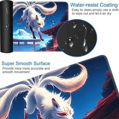 for MTG Game Playmat - 24 x 14 inches with Dices and Storage Bags, Non-Slip Base for TCG and Board Game Card Mats, Trading Card Games Mat, Nine-Tailed White Fox Pattern Collectible Card Playmats
