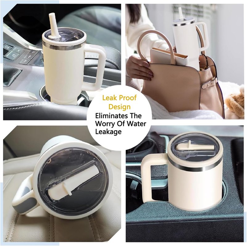 Aooiiysd 2 Pack Stanley Lid Replacement 40 oz, with Leak Proof and Flip Straw Lid, Stanley Cup Accessories, for Stanley Quencher H2.0 40 oz Tumbler (Only), BPA Free (Milk White)
