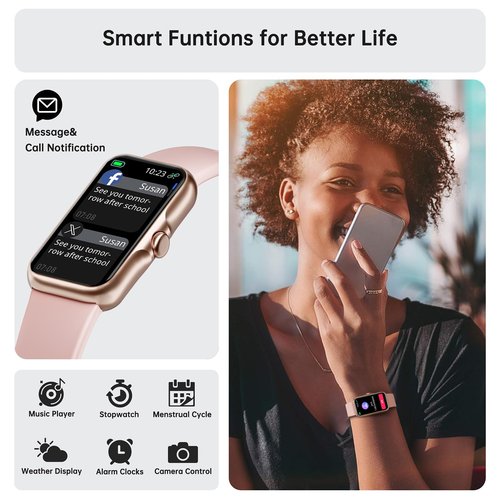 Health Fitness Tracker, Smart Watch with 24/7 Heart Rate and Blood Oxygen Monitor, Sleep Tracker with IP68 Waterproof, Activity Tracker Pedometer Step Counter for Women Men (Pink)