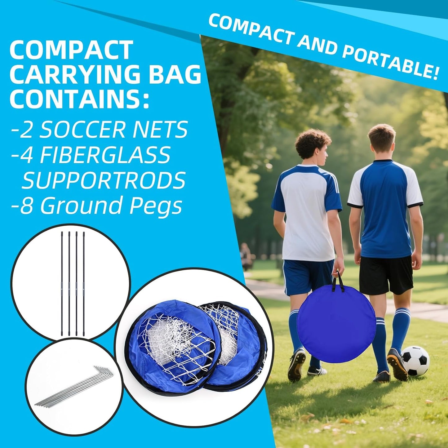 2 Pack Soccer Goals for Backyard, Portable Soccer Goal, Collapsible Pop-Up Training Net, Back Mini Soccer Goal for Backyard and Indoor/Outdoor Use, Carrying Bag Included (3.6x2.4 ft)
