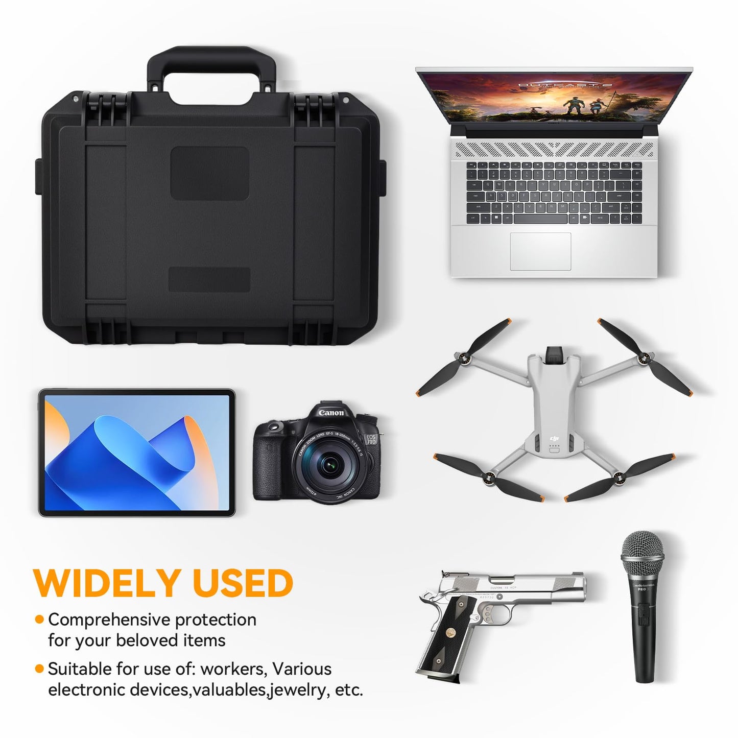 INCHOICASES Hard Storage Case for Pistol, Gun and More with DIY Customizable Pre-cut Foam, Travel Safe Case for Outdoor&Indoor Use, IP67 Waterproof