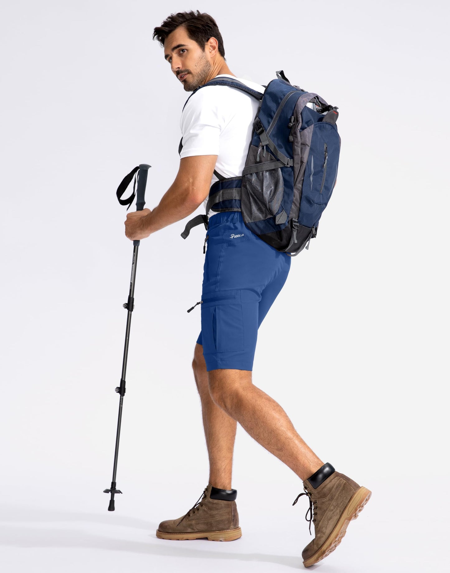 Pudolla Men's Hiking Cargo Shorts 9" Lightweight Outdoor Work Shorts for Men Travel Golf Camping Casual with 5 Zipper Pockets(Royal Blue X-Large)