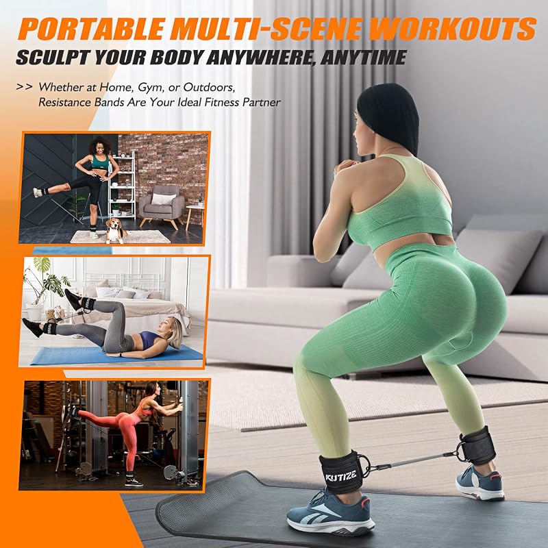 Ankle Resistance Bands with Straps for Women - 3-Level 10/20/30 lb, Dark Gray (Variation: 1-Dark Gray)
