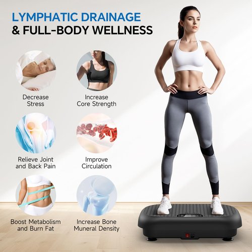 Taevno Vibration Plate Exercise Machine Weight Loss, Full Body Shaker Workout Vibration Plates Lymphatic Drainage, Stand Shake Vibrating Plate for Women Men 450 Lbs Capacity Fitness Platform Black