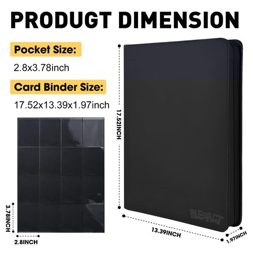 16 Pocket Card Binder,1280 Pockets Ringless Trading Card Binder,Premium Zipper Card Album Folder for TCG,MTG,Game&Sports Cards(BLACK)