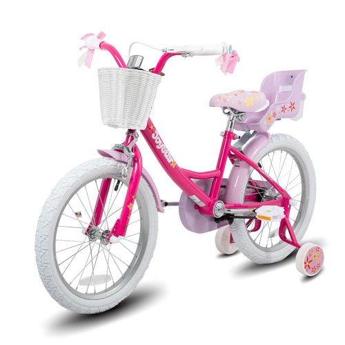 JOYSTAR Unicorn 18 Inch Kids Bike for 5-8 Years Girls with Doll Bike Seat 18" Children Bicycle with Training Wheels Basket Streamer Princess Kids' Bikes Purple