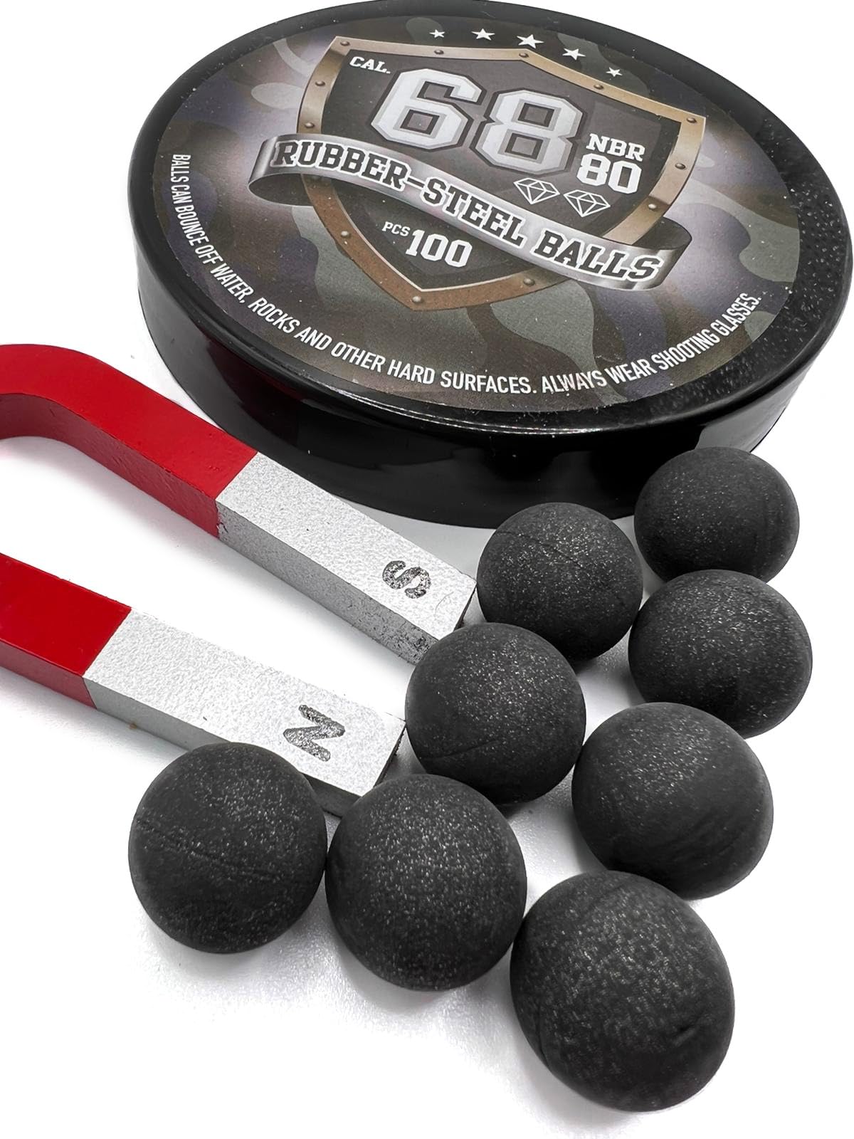 100 x Rubber Steel Balls in 68 Caliber - High Impact Heavy Resuable Paintballs for Target Practice, Training, Home and Self Defense in .68 Cal.