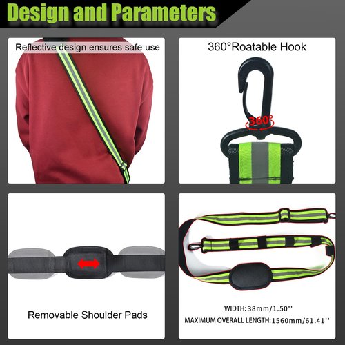 High-Visibility Reflective Shoulder Strap for Two-Way Radio Holster, Convert Clip-On Holster to Crossbody Carry, Mic Cable Management & Secure Clip Holder, Adjustable with Heavy-Duty Hook Clips