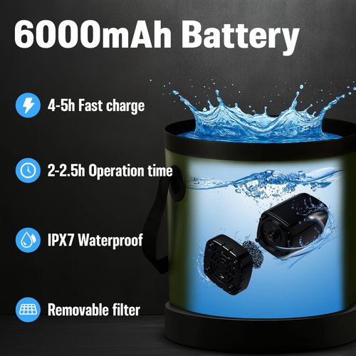 Motivekit™ Portable Camping Shower | 5.3 Gallons Foldable Bucket, 6000mAh Rechargeable Shower Pump, 6' 7" Filtered Shower Head, Summer Beach Outdoor Showering Hiking Pet Bath RV Car Wash Water Plant