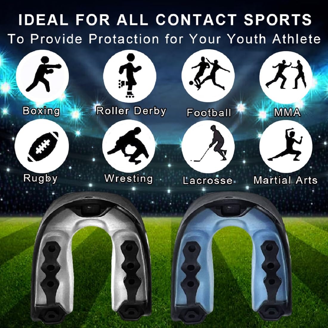2Pcs Football Mouth Guard, Sports Mouth Guard Football Mouthpiece Youth Mouth Guards with Strap Mouthguards for Youth and Adult Athletes, Boxing, Lacrosse and Hockey