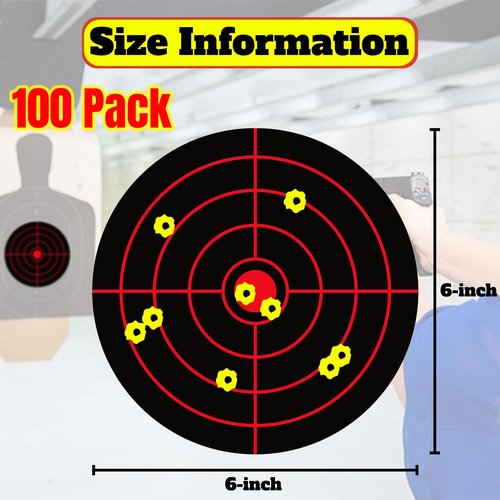 LikeLety 6 Inch 100 Pack Splatter Targets, Adhesive Shooting Target Stickers with Yellow Effect for BB Gun, Pellet Gun, Airsoft, Pistol, Rifle Shooting Practice, Round A