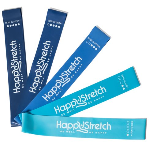 Yoga Stick Stretching, Flexibility and Strength I Bamboo Mobility Stretching Stick 5ft | Resistance Loop Exercise Bands Set of 5 | Workout Guide I Video Library | HappyStretch