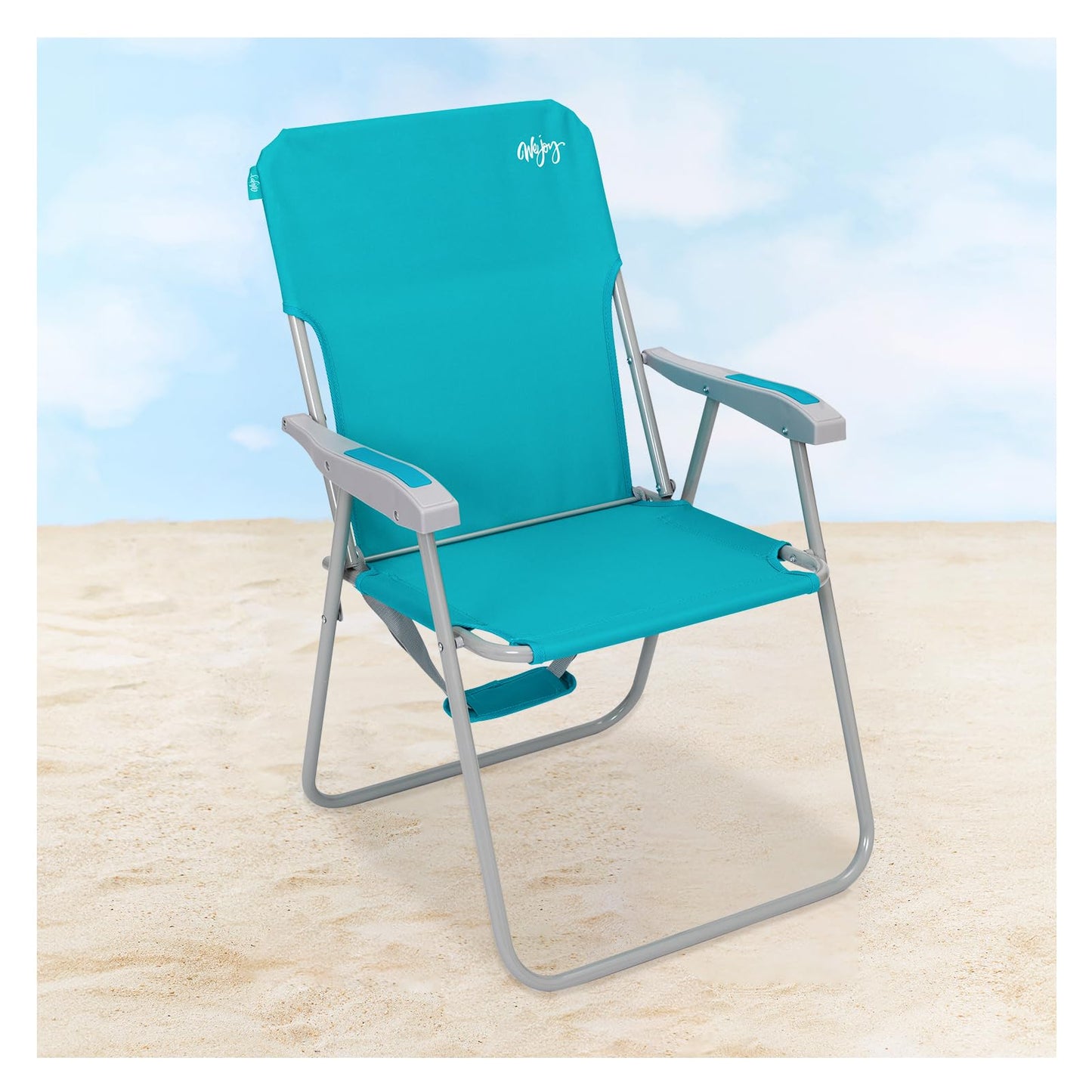 #WEJOY Folding Beach Chair for Adults, Lightweight Beach Chair with Shoulder Straps, High Back Camping Chairs with Hard Armrest, Supports 300lbs for Outdoor Lawn Concert, 2 Pack (Cyan)