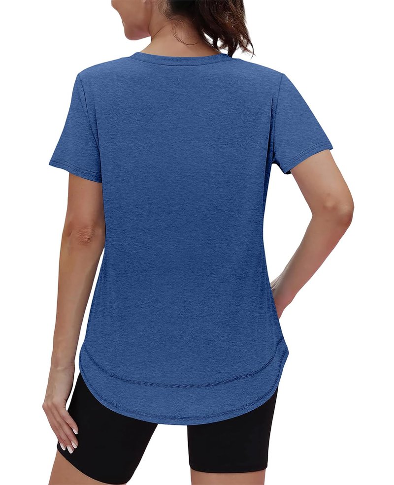 Workout Tops for Women Spring Summer Short Sleeve Golf Outfits Gym Essentials Activewear Running Shirts V Neck Blue S