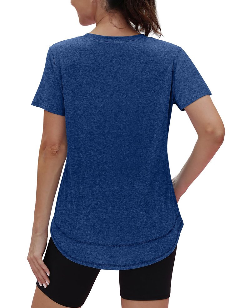 Spring Summer Tops for Women Short Sleeve Hiking Shirts Athleisure Golf Shirt Beach Fashion Curved Hem Loose Fit Navy 2XL