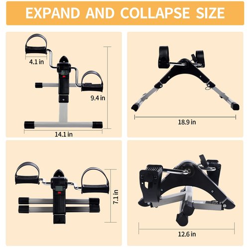 Dual-Purpose Mini Under Desk Bike Exerciser with LCD Monitor, Dual-Motion Pedals for Arms & Legs, Quiet Office Fitness Equipment, Portable Cycle Machine for Home/Work, Black